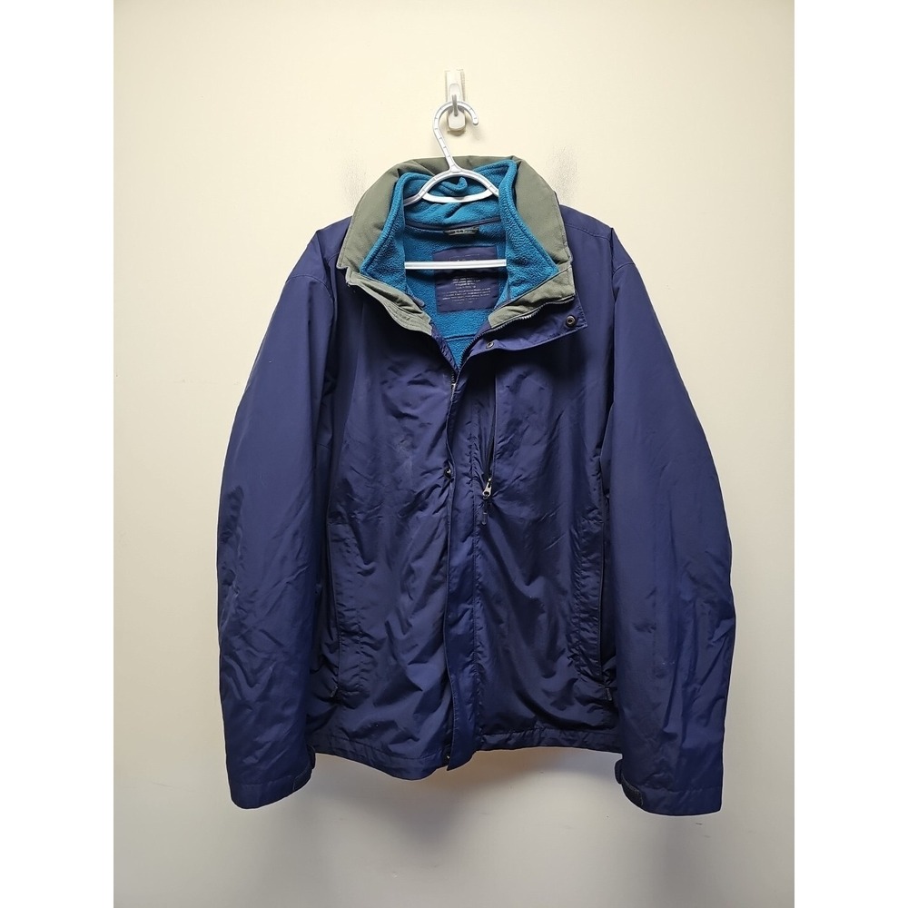 L.L Bean Men's Two Piece Jacket Full Zip Fleece Blue Teal‎ Size XXL Hidden Hood